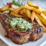 Grillowany Stek z Masłem Ziołowym i Frytkami