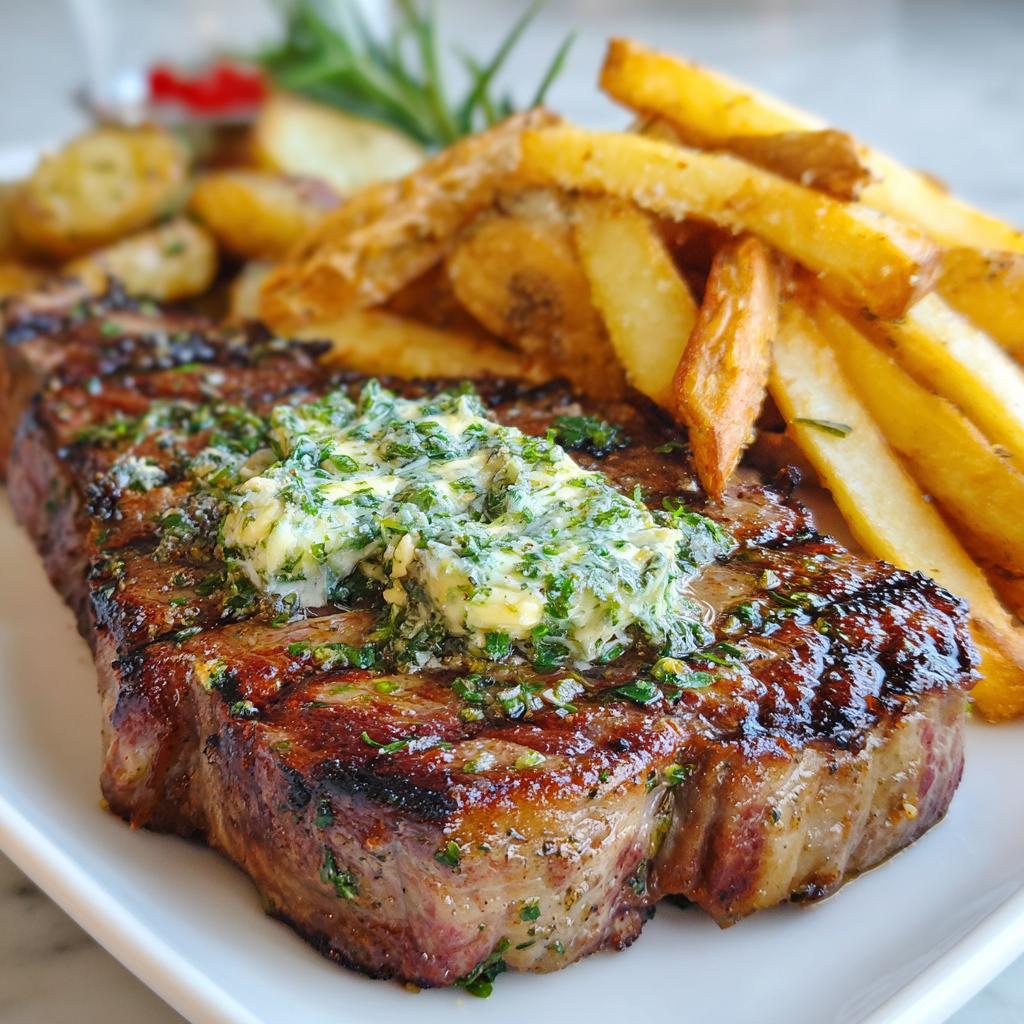 Grillowany Stek z Masłem Ziołowym i Frytkami