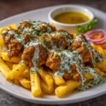 Kurczak Masala z Sosem Czosnkowym i Chrupiącymi Frytkami