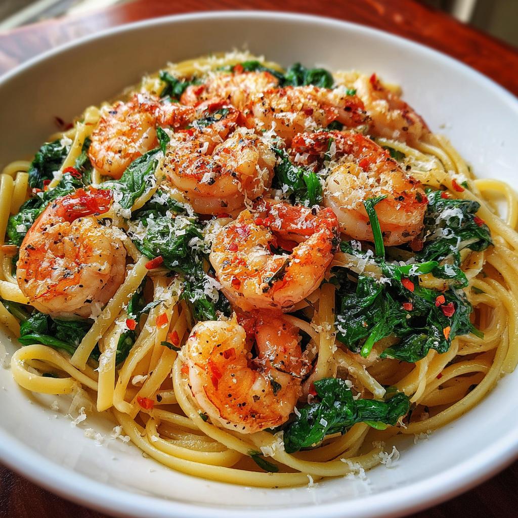 Pikantne Spaghetti z Krewetkami i Szpinakiem