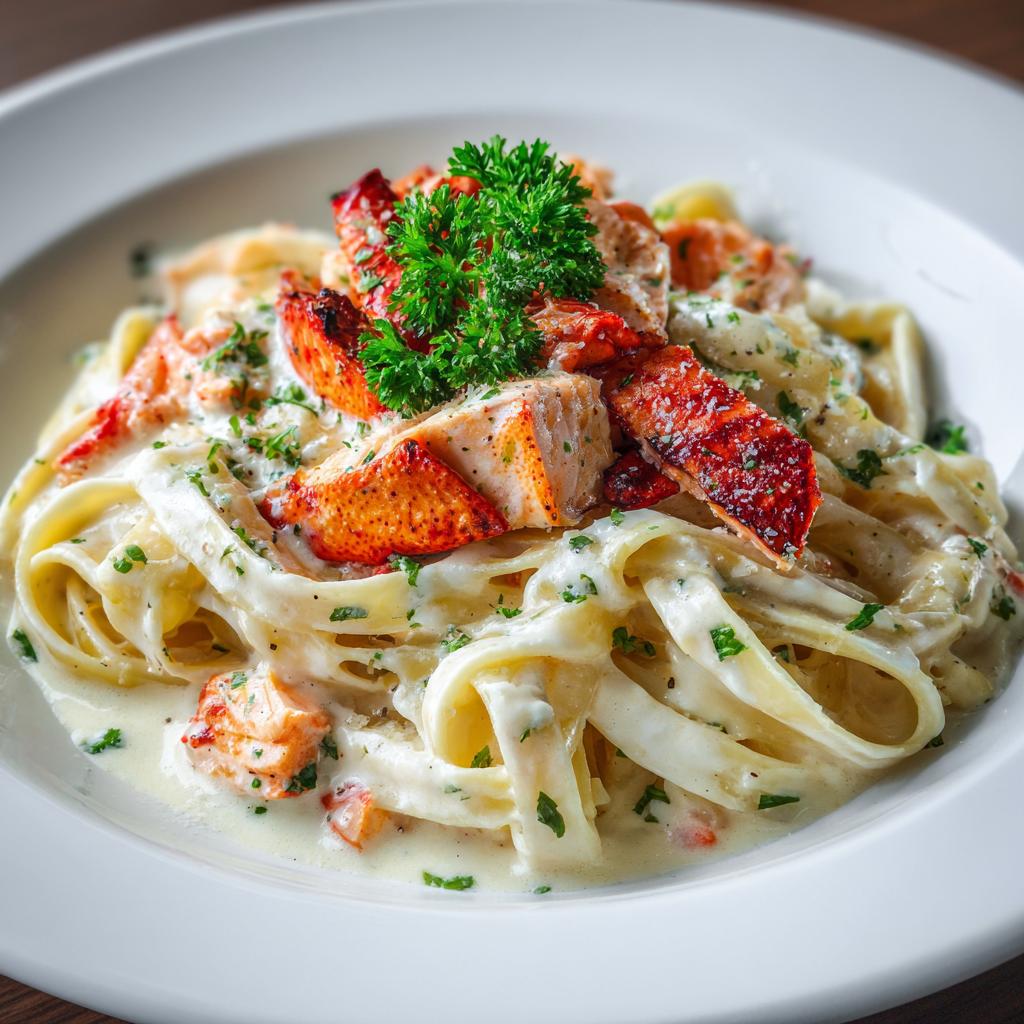 Cajun Lobster, Crab and Salmon Alfredo - detail 1