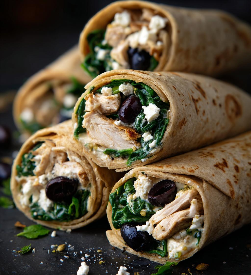 Greckie Wrapy z Kurczakiem, Szpinakiem, Oliwkami i Fetą