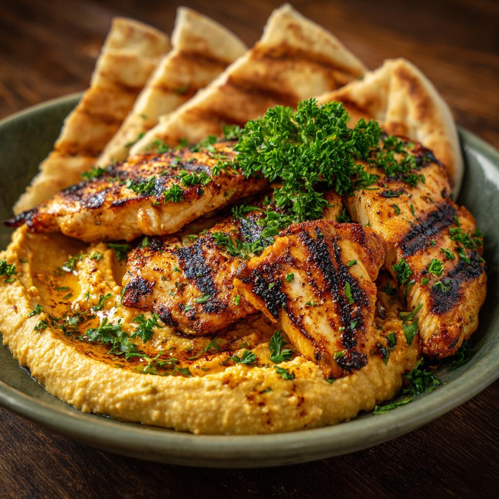 Grillowany Kurczak z Hummusem i Pitą