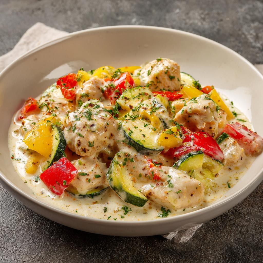 Kremowy Kurczak z Papryką i Cukinią