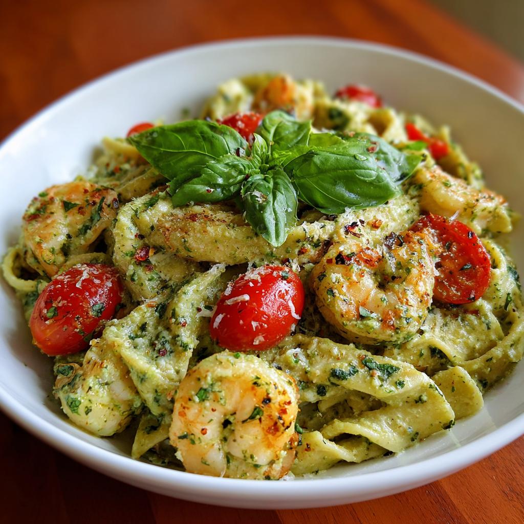 Kremowy Makaron z Krewetkami i Pesto