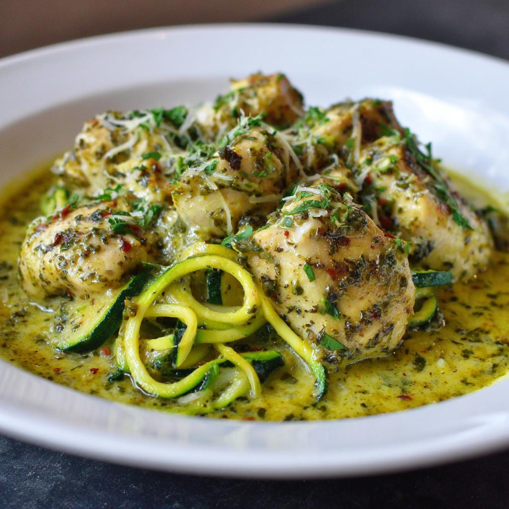 Kurczak w Kremowym Sosie Pesto z Makaronem Zucchini - detail 1
