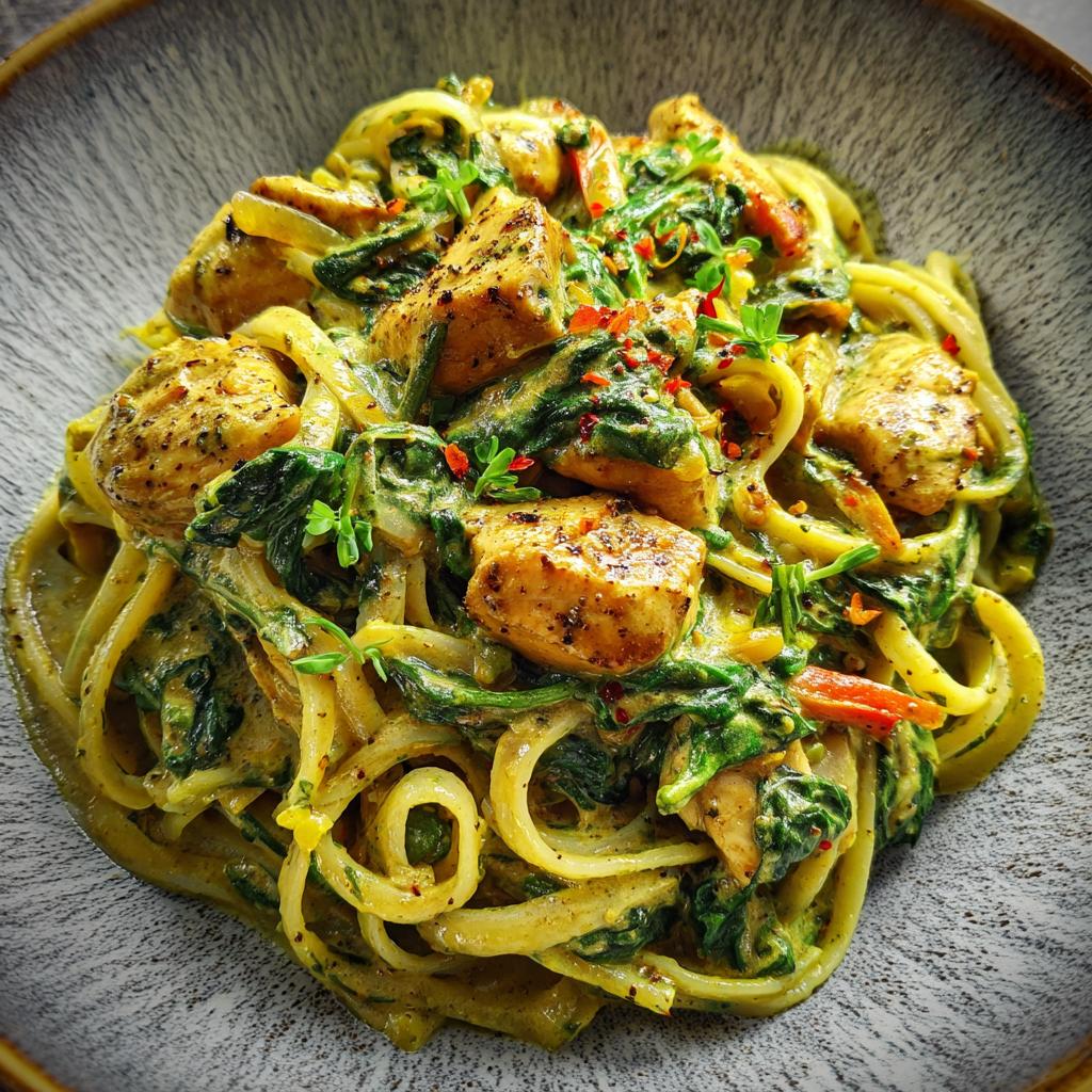 Kurczak z Makaronem w Curry ze Szpinakiem - detail 1