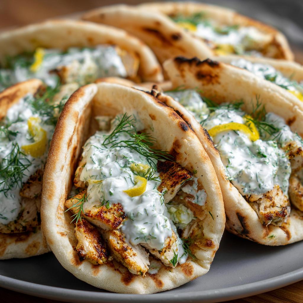 Pita z Kurczakiem Czosnkowym i Sosem Jogurtowym z Koprem