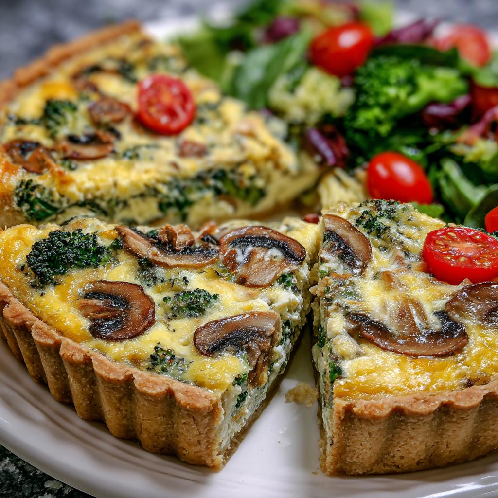 Sałatka z Quiche ze Szpinakiem, Brokułami i Grzybami