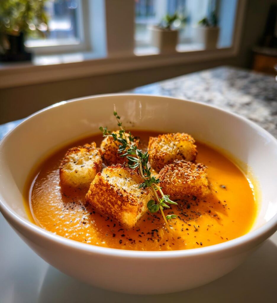 Zupa dyniowa z parmezanowymi grzankami