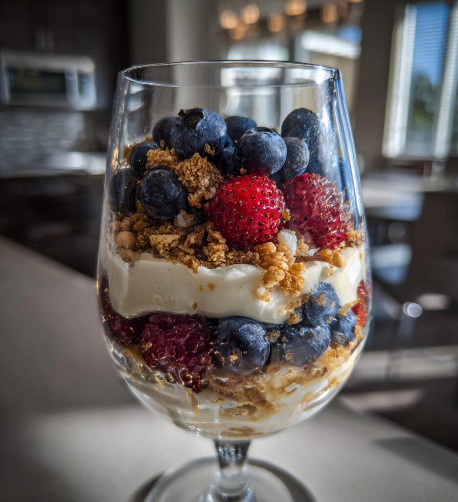 deser warstwowy z jagodami parfait