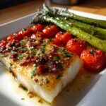 dorsz z pomidorami szparagami czosnkiem i ziolami to pyszne danie