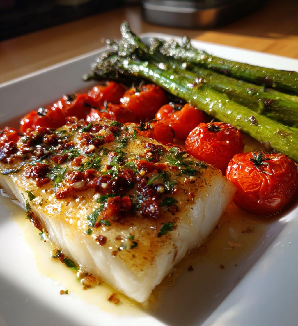 dorsz z pomidorami szparagami czosnkiem i ziolami to pyszne danie