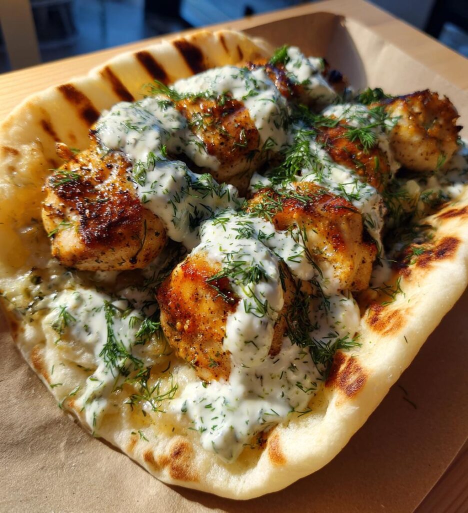 kurczak czosnkowy w pitach z sosem jogurtowym z koprem