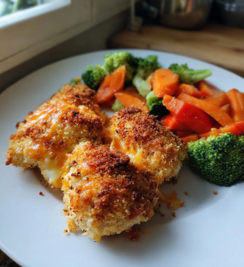 kurczak parmezanski w panierce z piekarnika z warzywami to pyszne danie