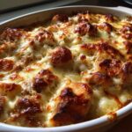 lekka serowa zapiekanka z kurczakiem kielbasa ryzem