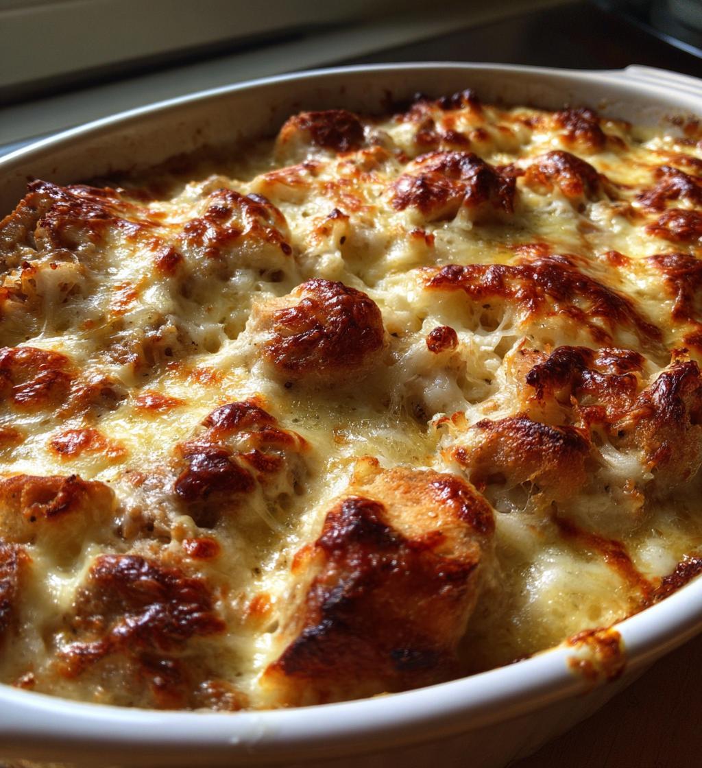 lekka serowa zapiekanka z kurczakiem kielbasa ryzem