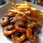 ostre krewetki w miodzie czosnkowym z chrupiacymi frytkami