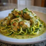 piers z kurczaka w kremowym sosie pesto z makaronem z cukinii to pyszne danie