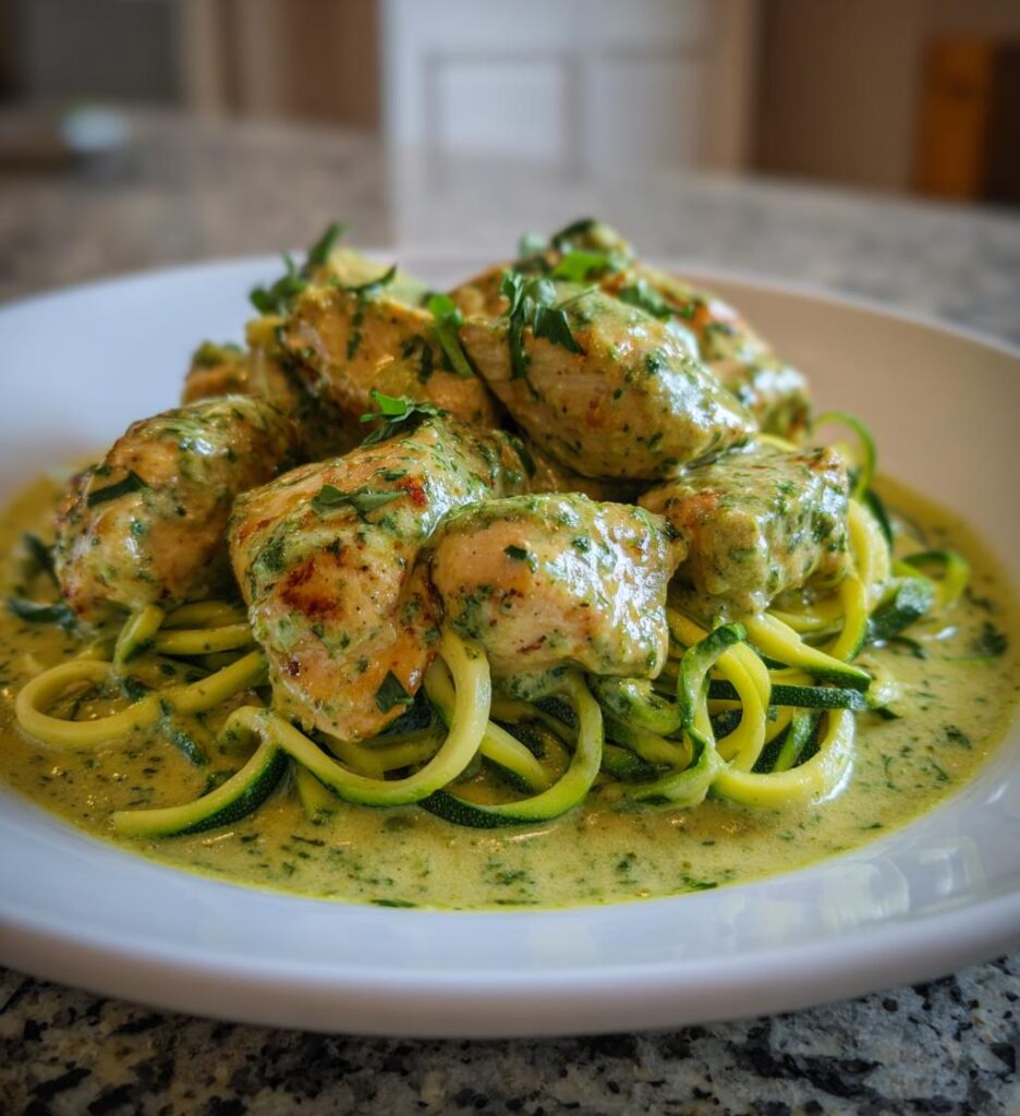 piers z kurczaka w kremowym sosie pesto z makaronem z cukinii to pyszne danie