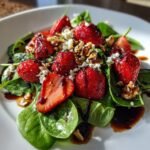 salatka z truskawek i szpinaku z glazura balsamiczna