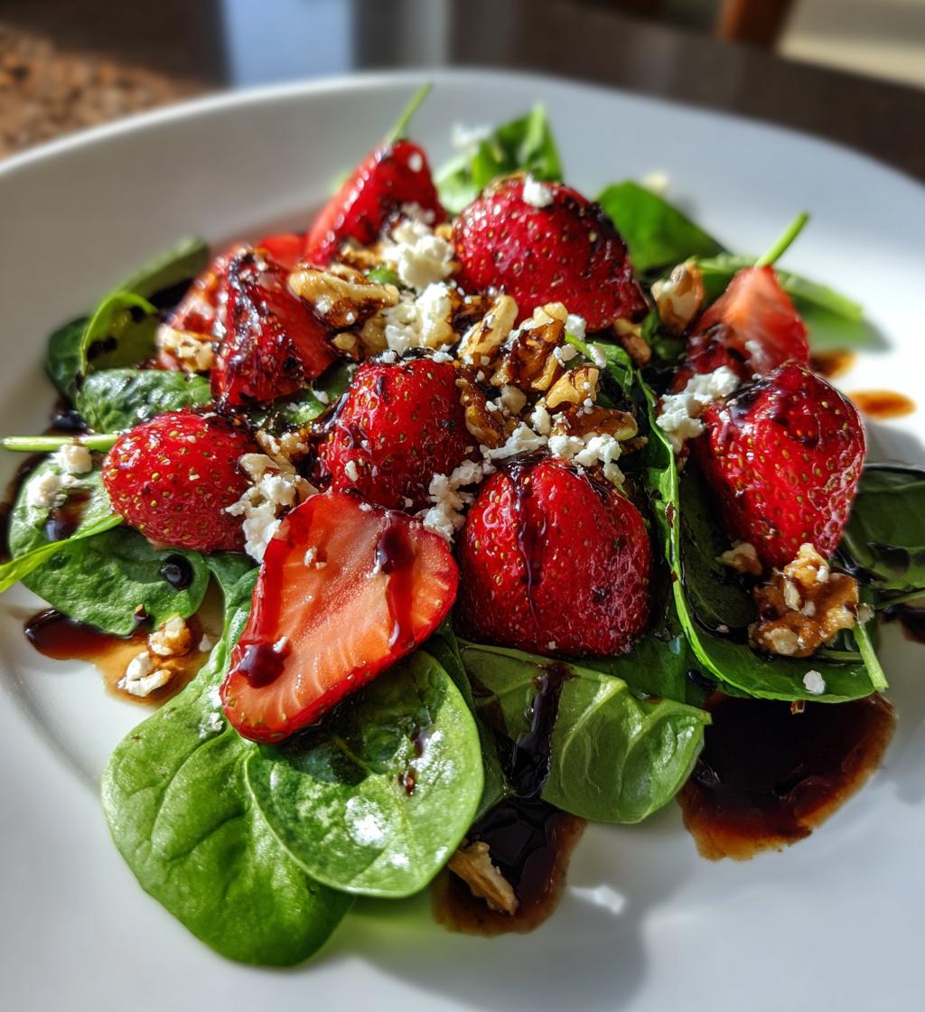 salatka z truskawek i szpinaku z glazura balsamiczna