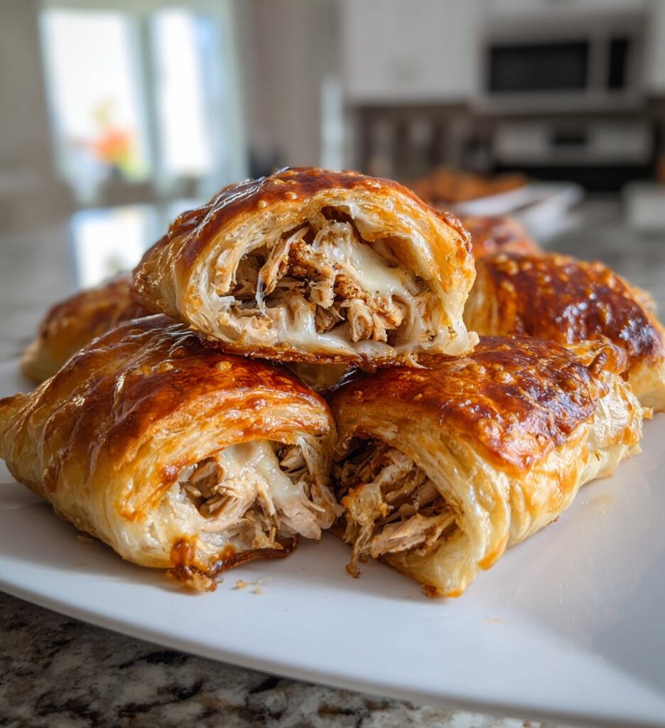 serowe roladki z ciasta francuskiego z kurczakiem